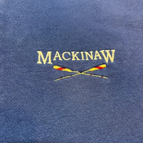 VTG Michagan Mackinaw Island 1/4 Zip Mock Neck Sweatshirt Mens XL Blue Classic - Picture 4 of 8